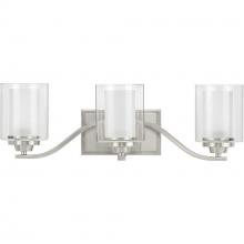 Progress P300122-009 - Kene Collection Three-Light Brushed Nickel Clear Glass Craftsman Bath Vanity Light