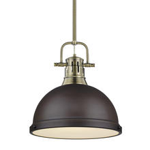 Golden 3604-L AB-RBZ - Duncan 1-Light Pendant with Rod in Aged Brass with Rubbed Bronze