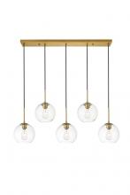 Elegant LD2228BR - Baxter 5 Lights Brass Pendant With Clear Glass