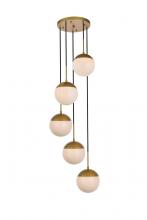 Elegant LD6078BR - Eclipse 5 Lights Brass Pendant With Frosted White Glass