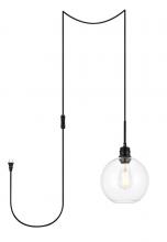 Elegant LDPG6204BK - Emett 1 light Black and Clear glass plug in pendant