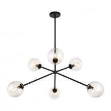 ALORA CH549640MBCL - Cassia 40-in Matte Black/Clear Glass 6 Lights Chandelier