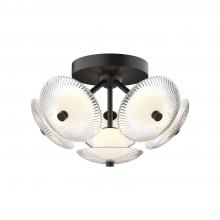 ALORA FM417606MBCR - Hera 16-in Matte Black/Clear Ribbed Glass LED Flush Mount